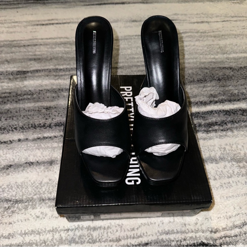 PLT BLACK PU PLATFORM HEELED MULES